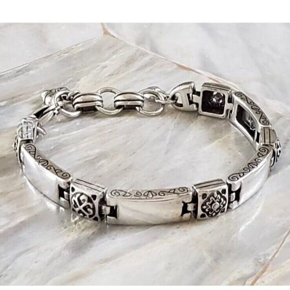 Brighton TRIBECA Silver Square Medallion Rectangular Solid Link Bracelet - Picture 4 of 8